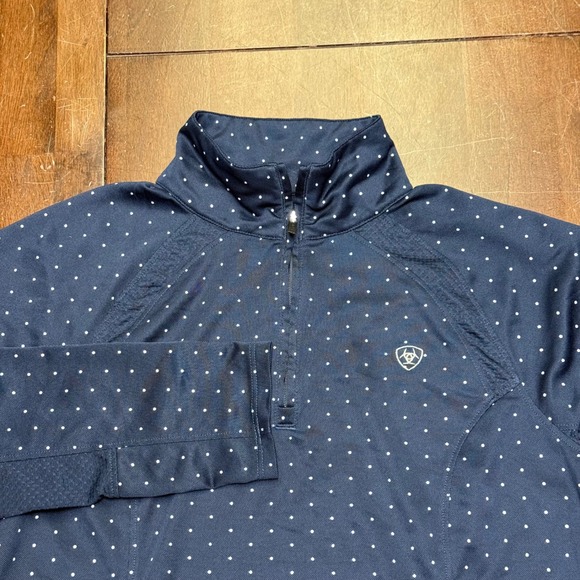Ariat Tops - Ariat Quarter 1/4 Zip Top Women M Navy Blue Polka Dot AriatTEK Performance Shirt
